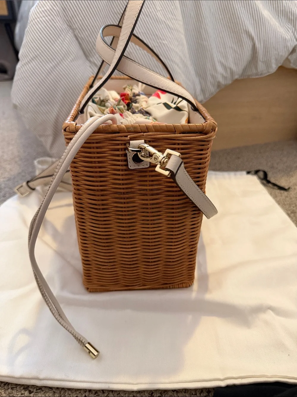 kate spade Sam Wicker Basket Bag with Cream Trim and Floral Interior - Picture 6 of 10